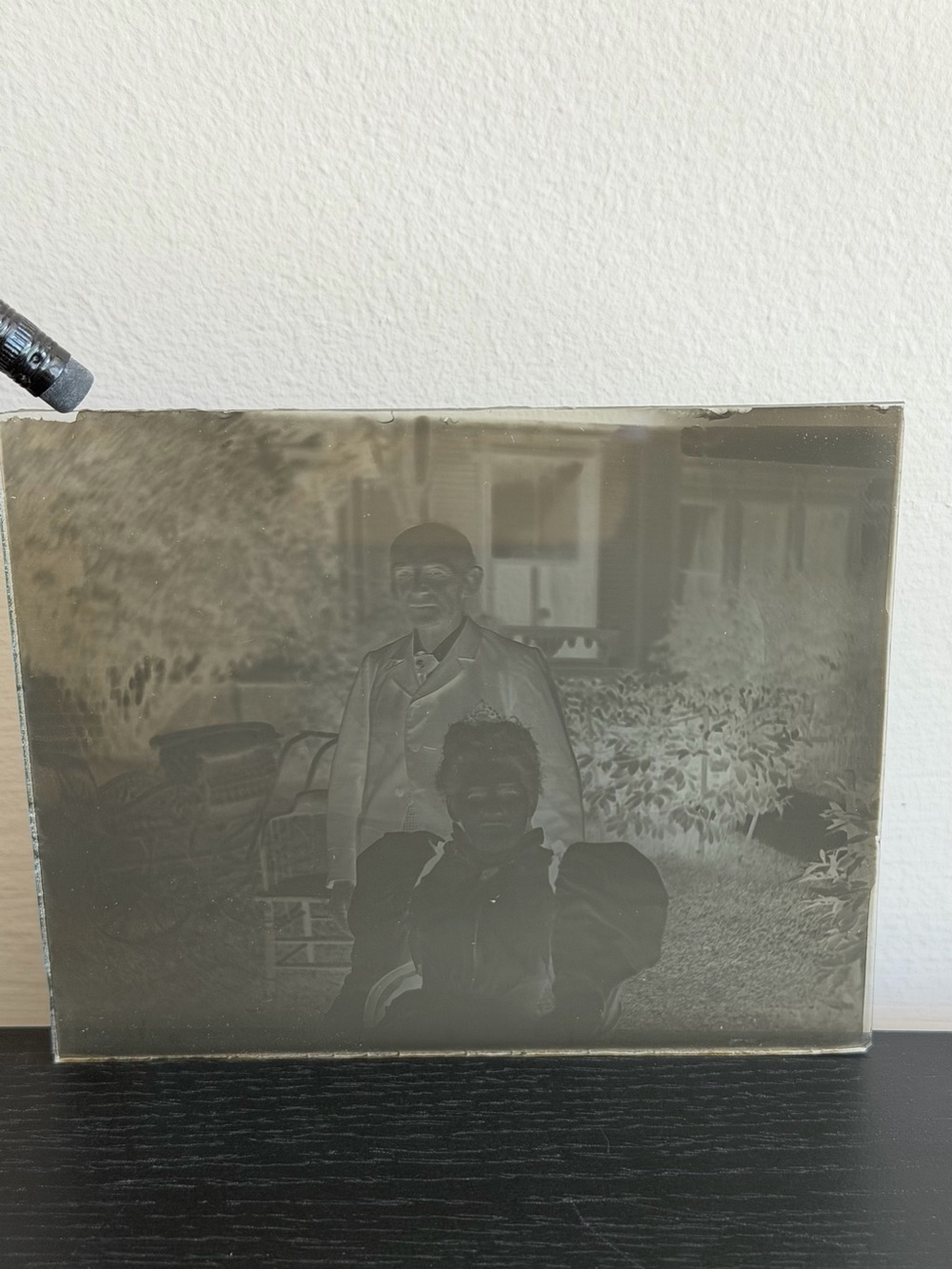 Antique Glass Plate Negative Woman Man Grandma Grandpa Outdoors 1800s 1900s